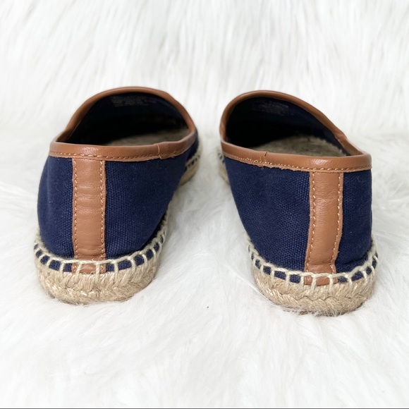 SOLD-Tory Burch Nautical Anchor & Logo Flat Slip On Navy Blue Canvas Espadrilles - Picture 6 of 10